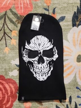 Black Skull Face Mask Beanie with Mesh Eye Vents